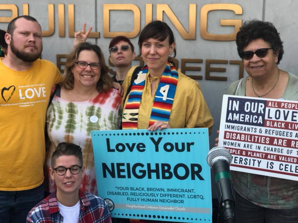Participating in an interfaith directed action against the federal "Muslim Ban" while serving as the member and stewardship coordinator at Neighborhood UU Church.